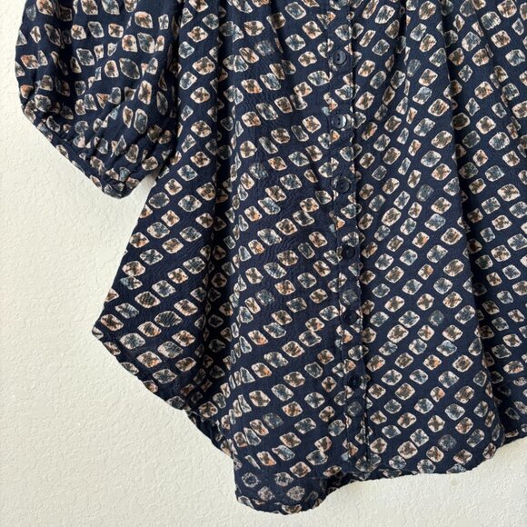 Anthropologie Pilcro Boho Printed Button Front Rounded Hem Blouse Top - Picture 5 of 11